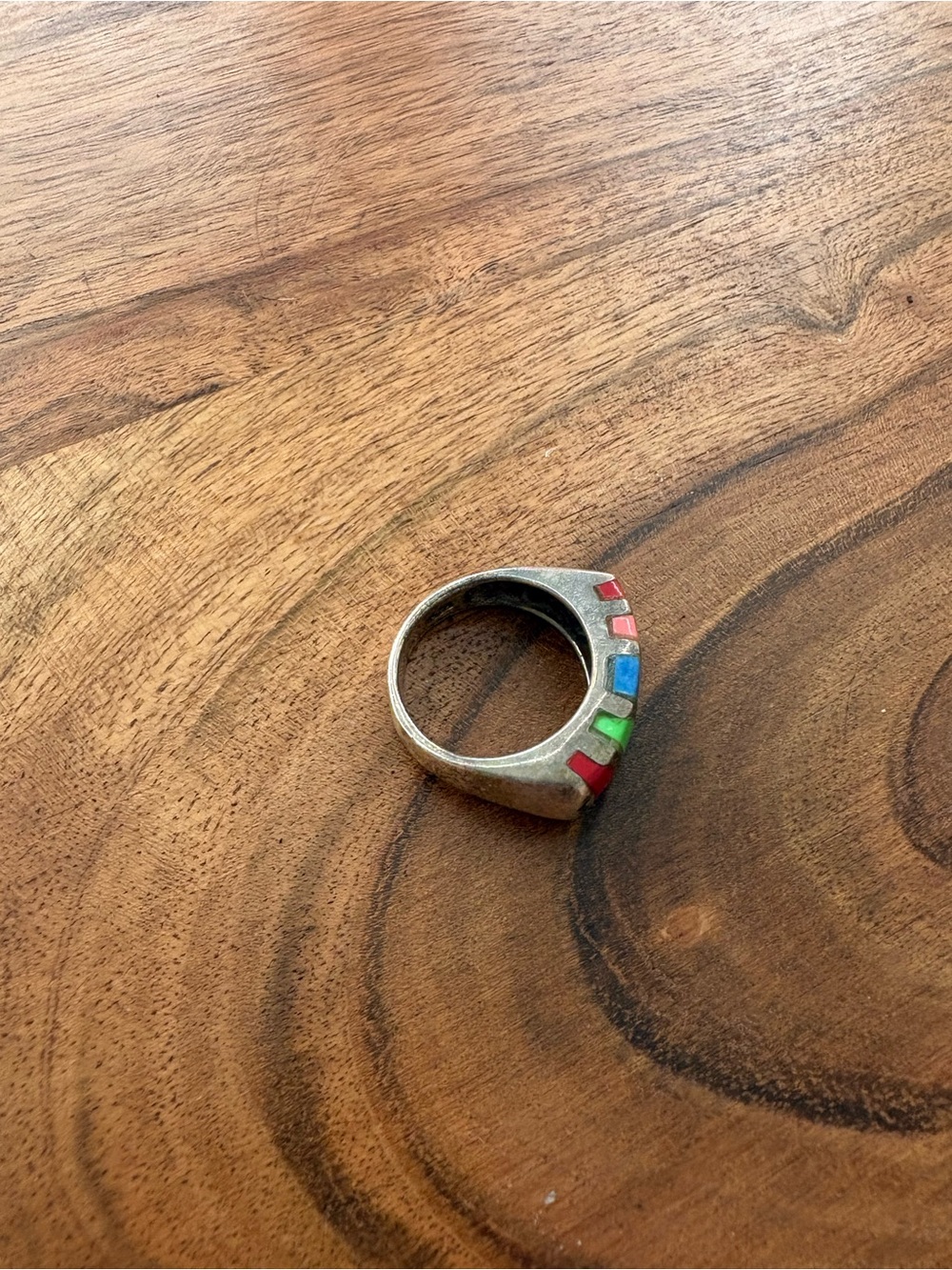Vintage Colorful Sterling Silver With Striped Inlay Stones - Size 7.5 - Picture 5 of 14